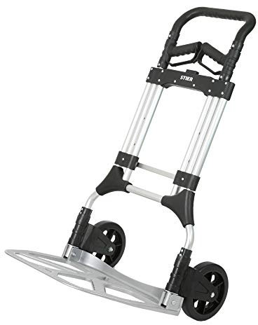 STIER Sackkarre Premium klappbar, Aluminium Transportkarre, Belastbarkeit bis 200kg, Stapelkarre zum Transportieren, Vollgummi-Bereifung, Griff stufenlos höhenverstellbar