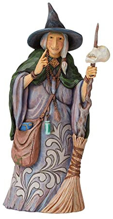 Enesco Jim Shore Heartwood Creek Hexe mit Besen und Totenkopf Halloween Figur 6009507