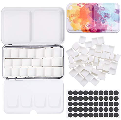 Wassermalkasten, leer, Palette Farbkasten, Metallbox mit 50 halben Schalen für Wasserfarben, Aquarelldose mit Deckel, für Künstler und angehende Hobbymaler