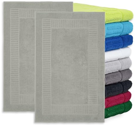 BaSaTex Badvorleger Duschvorleger, 2er Pack, 60x90 cm, Silber | 100% Baumwolle, Öko-Tex Made in Green zertifiziert, Badvorleger für Dusche & Badewanne, 800g