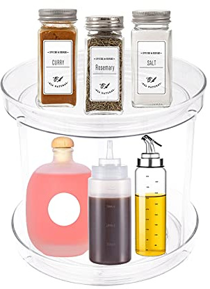 Yuknees 2 Tier Drehbares Gewürzregal,Schrank Organizer Kunststoff küche Drehteller Organizer Drehbar für Veranstalter, Speisekammer, Badezimmer, Tisch, Kosmetik, Schönheitsprodukt-Durchsichtig