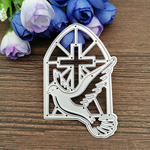 WuLi77 Fustelle da taglio in metallo, motivo croce colomba, 7,7 x 5 cm, stencil per scrapbooking, accessori per biglietti, argento