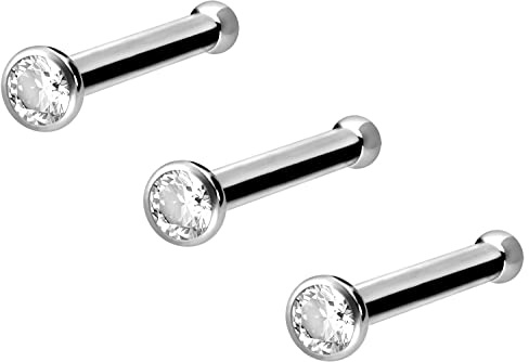 PIERCINGLINE Titan Nasenstecker Nasenpiercing 3er SET Pin KRISTALL | Piercing Nase Stecker | Farbauswahl