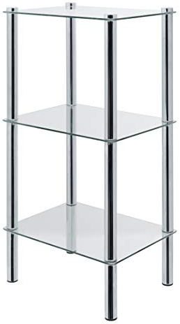 axentia Badezimmerregal Solanio in Silber, verchromtes Badregal, Standregal mit DREI Glasböden, Maße: ca. 40 x 30 x 77 cm