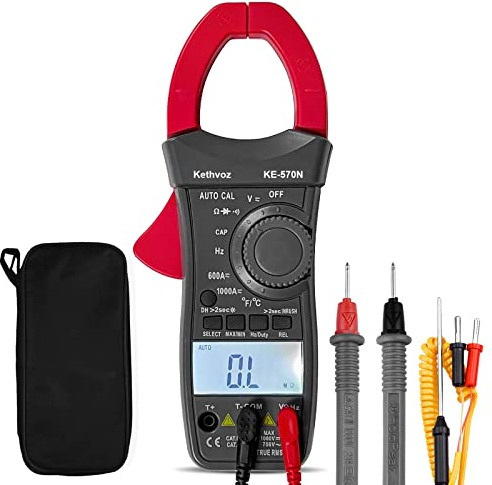 Digital multimeter strömmättång, Kethvoz ampere tång klämmeter 1000 A billängd 6000 TRMS strömmätare mätning AC DC spänning ampere ohm elektrisk kontinuitet temperatur 570 N