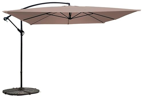 Oviala Parasol déporté 3x3m et 4 Dalles à lestées Acier Taupe