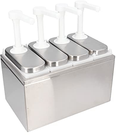 Saucenspender, 1 l, Soßenspender Pumpe, mit Sockel, Abnehmbar, für Ketchup, Salatdressing, Sojasauce, Essig, Salatdressing, Mayonnaise, für Küche Restaurant(4 Pumpen)