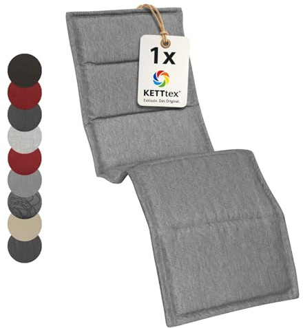 KETTtex EXKLUSIV Auflage Bäderliege Silbergrau I Gartenliege Polster 205x55x3cm I hochwertige & Pflegeleichte Liegenauflage I Wetter- & formbeständiges Liegekissen I Liegestuhl-Auflage