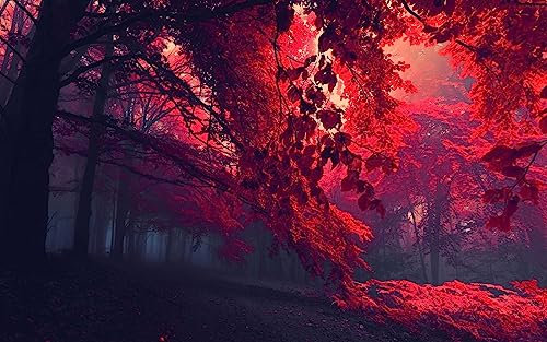 Puzzles For Adults 1000 Pieces Crimson Natural Forest Trees Red Leaves Mist Waterfall Landscape Foliage Plant Deciduous 75 * 50Cm