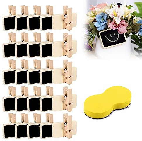 25 Stück Mini Tafeln zum Beschriften - Hölzerne Kreidetafel Mit Ständer, Holz-Tafelschilder Mit Staffelei, Kleine Holzschilder für Geburtstag, Buffet, Party