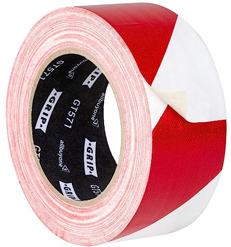GRIP Eventbasics Warnmarkierungsband GT 571, 50 mm x 25 m, Gaffa Tape rot weiß gestreift, robustes, gewebeverstärktes Profi Warnband, sehr hohe Klebkraft, für Innen- und Außenbereich