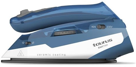 Taurus – Plancha Ropa de Vapor para Viaje Easy Trip, 1100W, Suela Cerámica, Ligera 0,7Kg, super Compacta - 9x19,5x12cm, Planchado Vertical, Cable Largo 1.9 m, Mango Plegable, Miniplancha