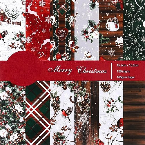 24 Hojas de Papel de Navidad, 12 Diseños Felices de Navidad para Scrapbooking y Tarjetería