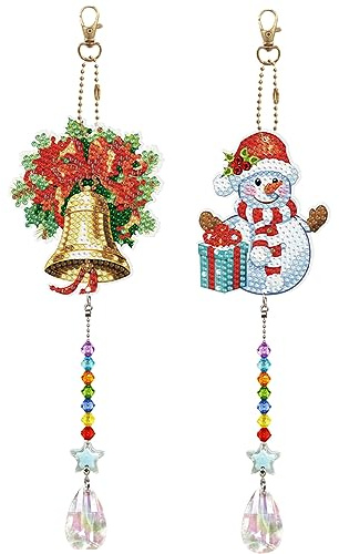 Starnearby 5D Diamond Painting Sonnenfänger Kristall DIY Diamant Painting Home Decor | Geschenk | Fensterdeko Regenbogen (Weihnachtsglocken und Schneemann)