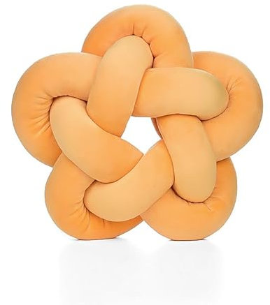 SYSUII Weiches Knoten-Kugelkissen, Fünfzackiger Stern Knotenkissen Geknotetes Kissen Baby Kissen Deko Kuschelkissen Wurfkissen für Schlafzimmer, Zuhause, Moderne Knotendekoration 32 * 32cm,gelb