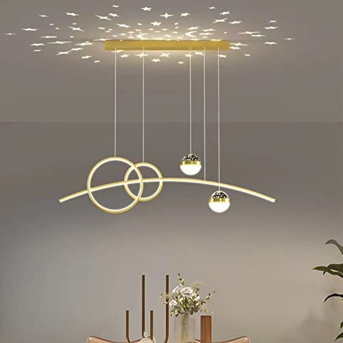 Bellastein Pendelleuchte Esstisch, LED Hängeleuchte esstisch Pendelleuchte dimmbar mit Fernbedienung pendellampe höhenverstellbar Kronleuchter Lampe für Wohnzimmer Esszimmer Küche Büro (Gold, L80cm)