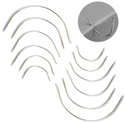 12 Stück set Gebogene Nadeln, 6 Größen von Gebogenen Nähnadeln, Reparaturset für Gebogene Nähnadeln, C-Perückennadeln für Perückenherstellung DIY und Handnähen