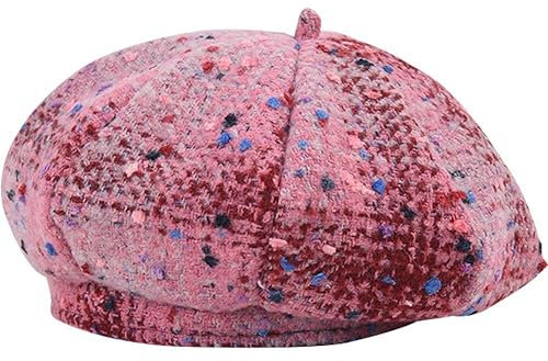 Französische Baskenmütze rosa Beanie-Mütze Kostüm-Mütze Retro-Temperament Prominente großer Kopf Malermütze für Damen