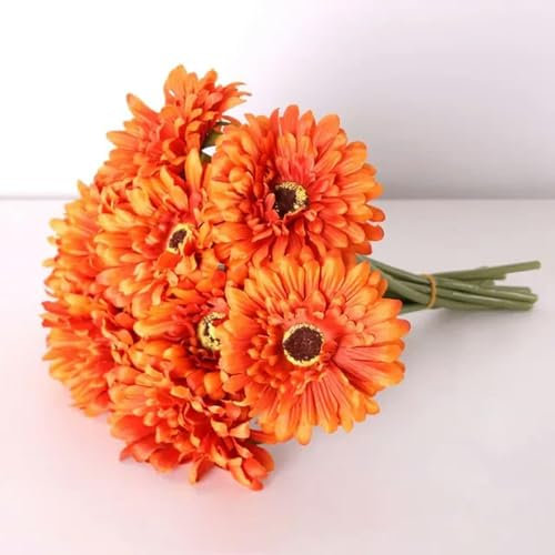 20 flores artificiales de seda de crisantemo y hortensias artificiales para novia, ramo de boda para el hogar, jardín, fiesta, decoración de boda, naranja, 20 unidades