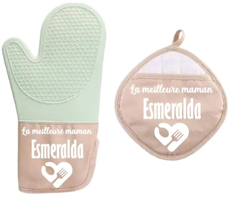 Ensemble de Gants de Cuisine personnalisés, Gants de Four individuels avec Votre Texte, Cadeau pour Anniversaire, fête des mères et des Grand-mères, Gants de Cuisine, Gant en Silicone (Menthe)