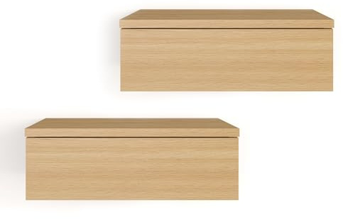 KOMTO Wandregal mit Schublade Buche - Nachttisch Hängend 2er Set Nachttisch Wandmontage Wandschublade Nachtschrank Hängend | Monaco 42 x 30 x 15 cm