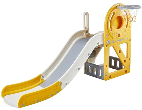 VEVOR Scivolo per bambini, scivolo per bambini da 1 a 3 anni con scale scalabili e canestro da basket e spazio di archiviazione, set da gioco per bambini entro 50 kg, parco giochi per bambini con