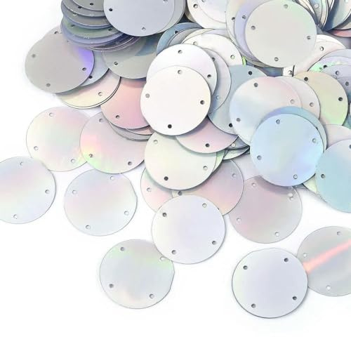 DYETEE 50 g/Paquete de Lentejuelas Redondas Grandes, 4 Agujeros, Copos Dorados y Plateados, Lentejuelas Sueltas, Accesorios para Manualidades Colgantes para Bolsos y Prendas DIY, 20/25/35MM