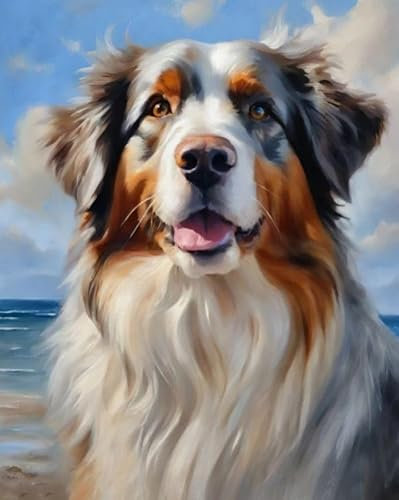 ZMHZMY Malen nach Zahlen Kit für Erwachsene, Australischer Hirte,Poster Kunst Moderne Leinwand Ölgemälde Home Decor,40x50cm