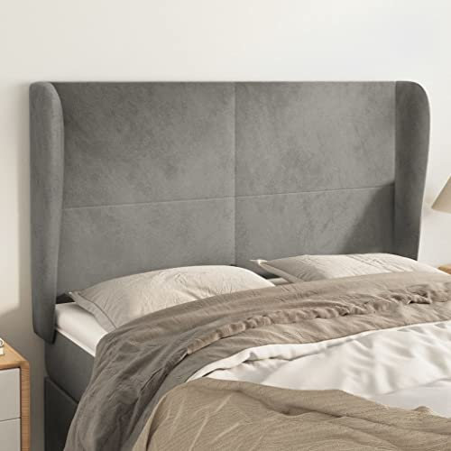 ARKEM Kopfteil mit Ohren Bettzubehör Schlafzimmer Kopfteil Bett Headboard for Bed Bettkopfteil Hellgrau 147x23x118/128 cm Samt