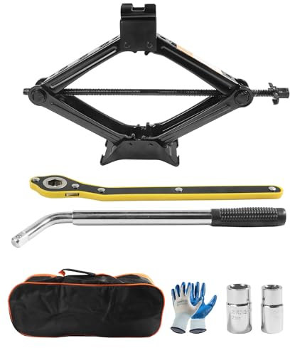 Bylikeho Scherenwagenheber – 2 Tonnen Autoreifenwagenheber, universelles Notfall-Set mit Radschlüssel, tragbares Reifenwechsel-Set für Auto, LKW, SUV