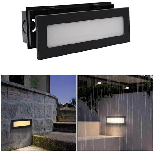 Planetitaly Faretto segnapassi LED 6W CCT incasso rettangolare parete IP65 moderno lampada muro luce viale giardino esterni 230V (Nero)