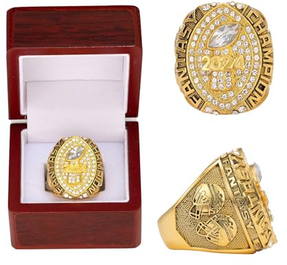 HYKJSHED 2024 Fantasy Football Meisterschaftsring FFL Champions Souvenir Fan Geschenk Vatertag Sammlerstücke Vitrine
