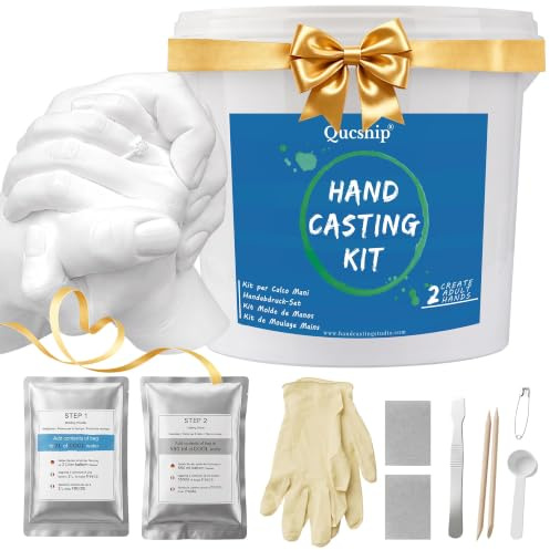 Qucship Couples Hand Casting Kit, Complete DIY Plaster Mold Set for 2 | Includes molding powder, casting stone, bucket, gloves, and finishing tools to create a detailed hand statue at home
