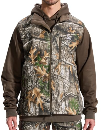 LOOGU Mens Camo Hunting Vest Fleece Lined Water Resistant Outdoor Fishing Outwear