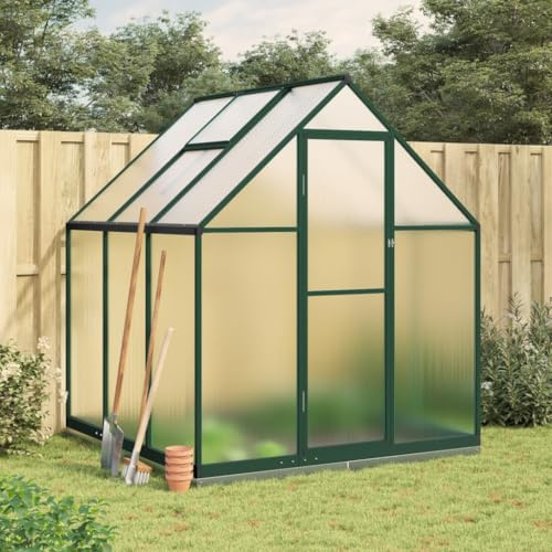 IKAYAA Gewächshaus Aluminium mit Fundament Gartenhaus Winterfest Gewächshaus Glas Glashaus Garten Tomatenhaus Frühbeet und Pflanzenhaus 169 x 169 x 202 cm Grün und transparent