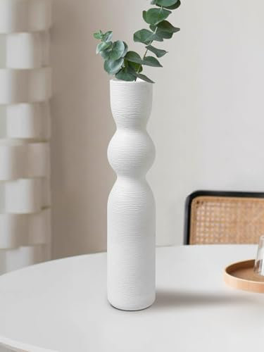 Vasi Alti 38 cm in Ceramica Bianca - Decorazione per la Casa e Ufficio, Vaso Minimalista per Fiori, Stile Moderno per Feste e Matrimoni