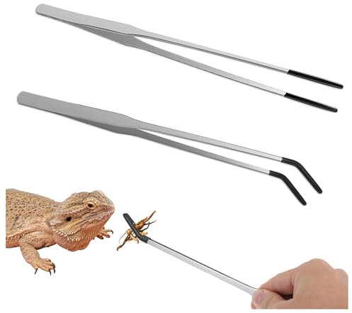 Set di 2 pinzette per acquario, 27 cm, curve, lunghe, per terrario, rettili, ricci, criceti, porcellini d'India, lucertola, ragno, drago barbuto