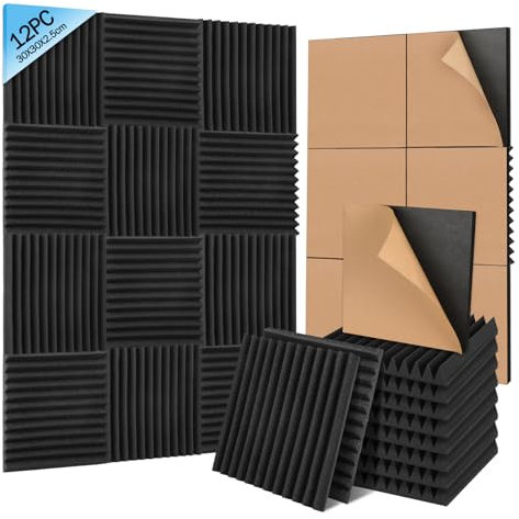 Sound Proofing Panels 12 Pack - 30x30x2.5cm Soundproofing Panels Self Adhesive, High Density and Fire Resistant Acoustic Wall Panels - Acoustic Foam Panels for Studio, Recording, Home, Offices