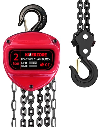 KOERZORE 2 Ton Hand Chain Hoist 4400 Lbs Capacity 20ft Lift Manual Come Along Winch with G80 Steel Chain & Dual Hooks for Engine Lift, Warehouses, Automotive, Machinery