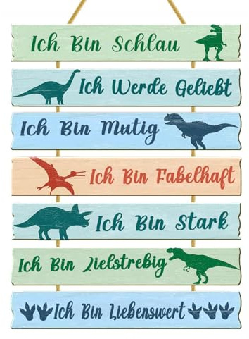 Sunwuun Dinosaurier Holzschild Wanddeko für Kinderzimmer,Inspirierendes Dinosaurier Kinderzimmer Deko,Schild Weltraum Wandkunst,Hochwertiges Holz Wandbild mit Motivierenden Zitaten,Babyzimmer Schlafz