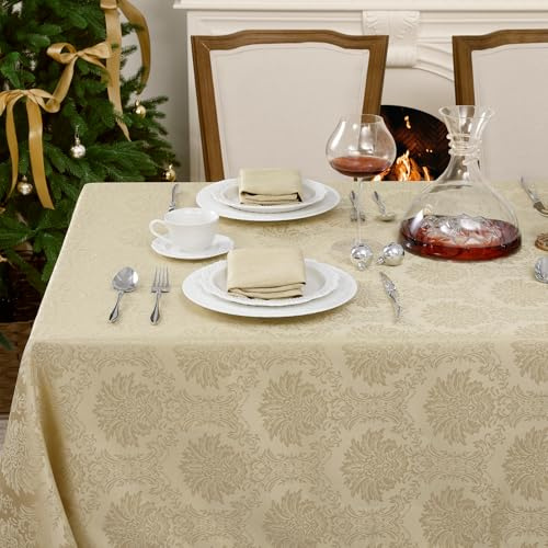 Romanstile Tovaglia Antimacchia Rettangolare 240x140 cm Beige,Esterno Copri Tavolo Grande Elegante in Jacquard per Occasioni Pasqua,Primavera,Feste,Pranzi in Famiglia,Giardino,Compleanno 8–10 Posti