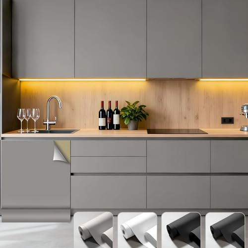Pellicola Adesiva Per Mobili Grigio, Carta Adesiva Per Mobili, 40x550 cm Carta da Parati Autoadesiva Impermeabile, Rotolo Adesivo, Rivestimento Adesivo Decorativa Per Cucina Armadio Armadio Porta