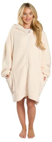 OHS Zip Up Oversized Hoodie Women Wearable Blanket Ultra Soft Warm Sherpa Fleece Jacket Women Hooded Blankets Sweatshirt Zipper Hoodie Blanket Cardigan, One Size - Cream