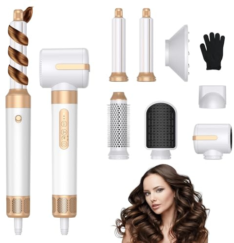 Anluomafuy Brosse Soufflante 7 en 1, Air Styler avec Soufflantes, Diffuseur, Buse de Coiffage, Sèche-Cheveux à Ions Négatifs Haute Vitesse, Boucleur a Air, Hair Styler Set pour Sécher Boucler Lisser