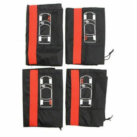 Fauhapyway Lot de 4 housses de pneu de secours réglables et imperméables en polyester avec poignées de transport pour pneus de 33 à 58 cm (L ceinture rouge)