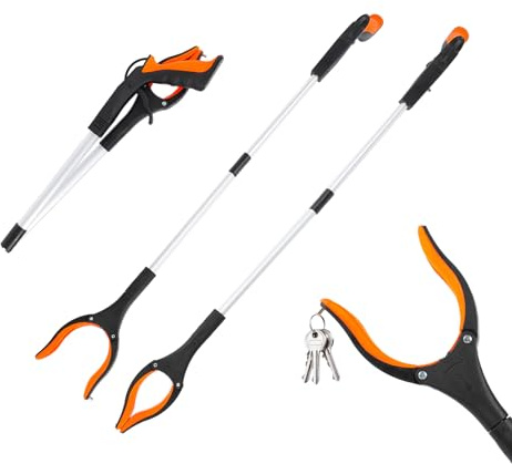 Grabber Reacher Tool, 2 Pack 32 Foldable Lightweight Trash Claw Grabbers for Elderly, 360° Rotating Head Wide Jaw Reaching Tool for Trash, Pick Up Stick (Orange)