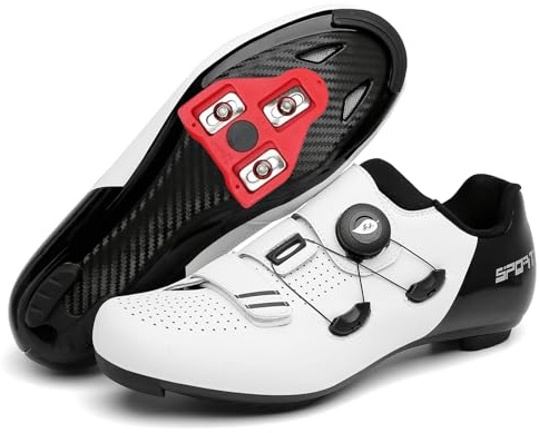 JiuQing Unisex cykelskor professionella kompatibla med Peloton-cyklar inomhuscykling landsvägscykling tävlingscyklar med Delta-klossar,White,45 EU