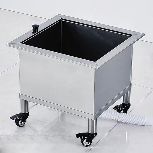 JKJZSALJ Floor Mop Sink,Commercial Stainless Steel Mop Sink With Wheels - 48Cm Floor-Standing Utility Basin For Laundry, Kitchen, Business & Garage Use - Drainage Slop Sink With Mop Bucke,W 18.9