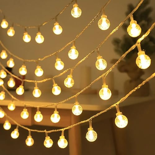 LED Lichterkette Batterie Kugel mit Funkeln,6M 40LED Kristall Globe Lichterketten,Deko für Innen & Außen, Weihnachtsdeko, Hochzeit, Party, Schlafzimmer(Warmweiß)- Ø 1,8 cm Kugeln