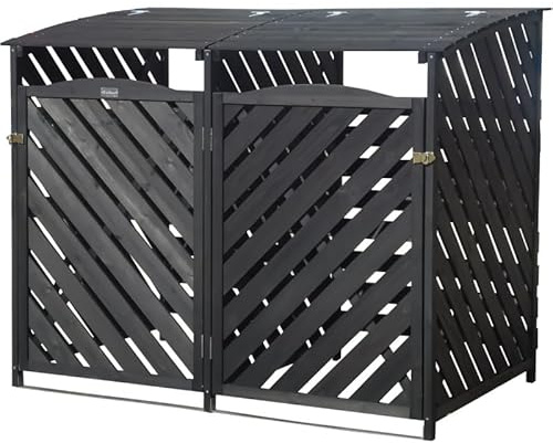 Arbour Cache-Poubelles Double en Bois FSC Noir | 149x92x122cm Résistant aux Intempéries | Design Élégant avec Portes et Couvercles Pratiques